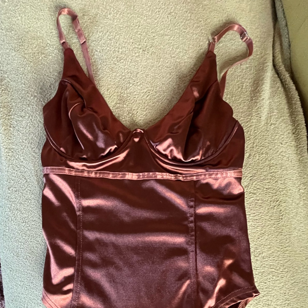 Brown shinny corset style body suit